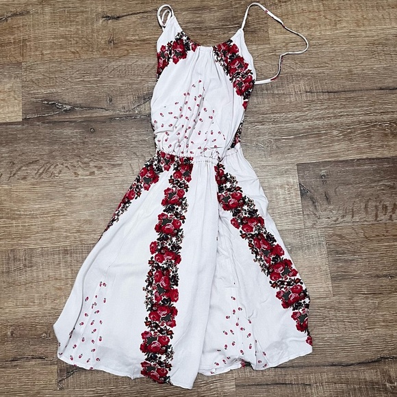 FREE PEOPLE Simona Halter Rose Floral Patchwork Mini Dress Size Medium - Picture 6 of 12